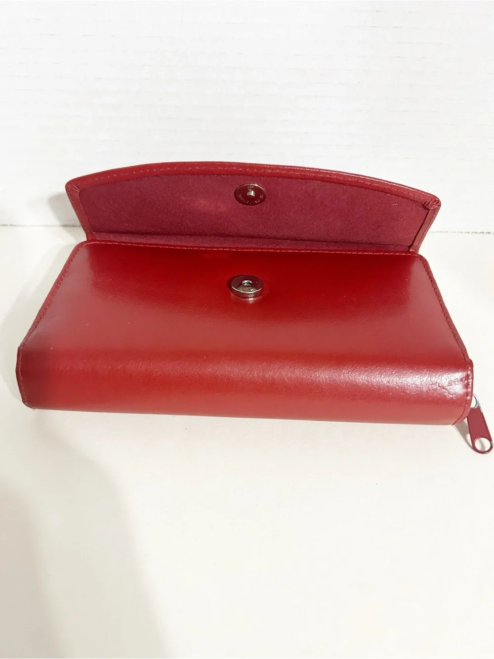 DOPP Genuine Leather Long Bifold Envelope Style Wallet Clutch Red Smooth Leather